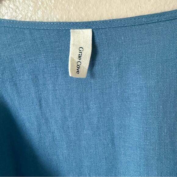 Grae Cove Linen Midi Wrap Elegant Blue Dress Size XL - Picture 3 of 5